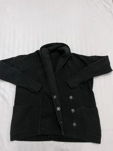 Lululemon Post Pratica Cardi Ghost Nero Cardigan Maglione Giacca Cotone Tg L - Foto 1 di 6