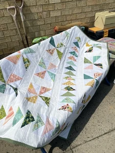 Handmade Cotton Patchwork Quilt-54" x 43" - Picture 1 of 10