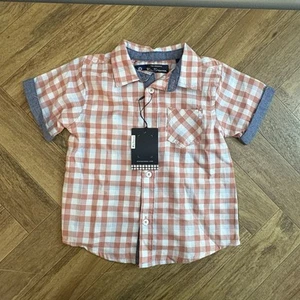NWT Ben Sherman Boys Baby 24 Months Short Sleeve Button Up Shirt Orange Plaid D3 - Bild 1 von 5