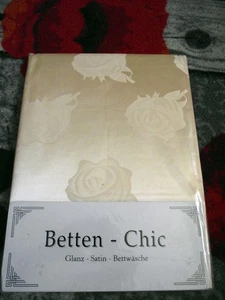 Bettwäsche, Glanz Satin mit passenden Spannbettuch, Farbe:"Sekt" mit Rosenmuster - Bild 1 von 3