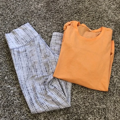 Lote Paquete 2 Lululemon Swiftly Naranja LS Top Gris Patrón Wunder Debajo Legging 6 Foto 1 de 4