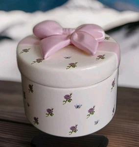 Teleflora Gift Lid Ceramic Lined Pink Bowl Round W/ Violet Flower Butterfly RJ - Picture 1 of 10