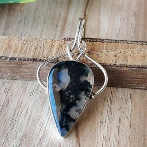 Colgante de piedras preciosas de ágata de musgo natural de plata de ley 925 PG8110 - Imagen 1 de 3