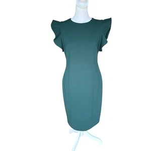 Calvin Klein Sheath Dress Teal Green Flutter Sleeve Back Zip Womens Size 8 - Picture 1 of 10