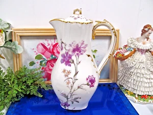 Limoges France Pink rose carnation teapot coffee pot thick gold Porcelain 1920 - Picture 1 of 12