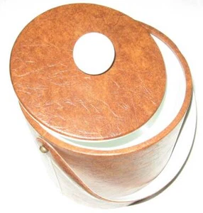Vintage Fancy 1960's Retro Shelton-Ware Tan Vinyl Ice Bucket w/Handle & Top - Picture 1 of 5