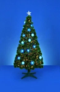 Premier LED Fibre Optic Christmas Tree With Blue Flashing Baubles - 6 foot - Picture 1 of 3