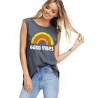 Good Vibes Women's Muscle Graphic T-shirt Rainbow Gray New Size Choice