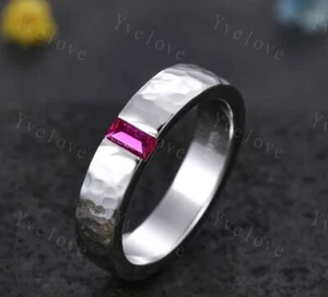 Mens Ruby Ring Wedding Band Baguette Cut ring 925 silver ring Lab Created - Picture 1 of 7
