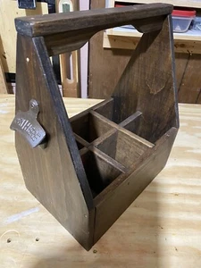 Rustikaler Holz Sixpack Bier, Soda Flasche Caddy mit Metall Flaschenöffner Griff - Bild 1 von 6
