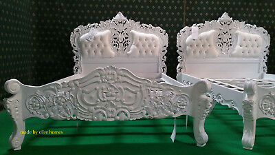 Solid White 4'6  Double Size Oriental Carved Mahogany Designer French Rococo Bed • 1525.33£