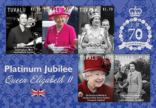 Tuvalu 2022 - Reina Isabel II, Jubileo de Platino - Hoja de 5v - MNH Foto 1 de 1