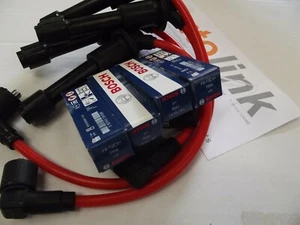 HT leads & Bosch spark plugs set red Mazda MX5 mk1 mk2 1.6 & 1.8 plug wires - Picture 1 of 2
