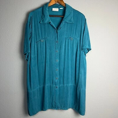 Elisabeth by Liz Claiborne Teal Rayon Dress Shirt Short Sleeve Button Down 20 - Image 1 of 4