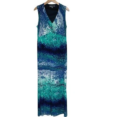 Donna Ricco 14 blue green abstract print sleeveless v-neck maxi dress - Image 1 of 4