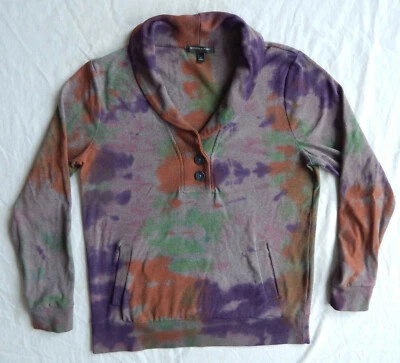 Tie Dye Gray Purple Orange Shawl Collar Sweater - Large Mens Hand Made Cotton - Image 1 of 4
