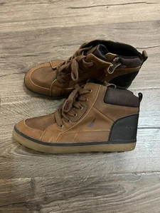 Nautica Murray Boys Dark Tan Brown Side Zip Lace Up Ankle Boots Size 5 Used - Picture 1 of 5