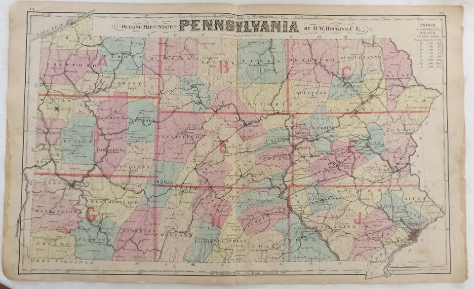 Mapa antiguo del atlas del estado de Pensilvania de 1873 Foto 1 de 1