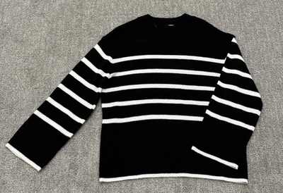 Suéter Largo H&M Suelto Tejido Suave Negro Blanco Rayas Para Mujer’s Pequeño Foto 1 de 4