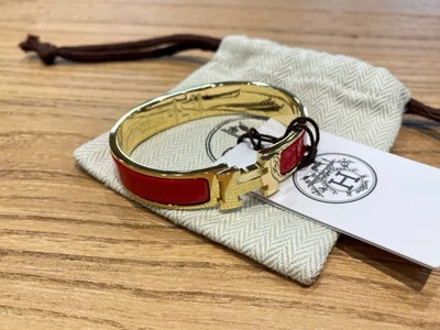 Hermes Clic Clac H PM Bracelet Bangle Gold Plated Red Enamel No box - Image 1 of 4