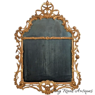 Antiguo espejo de madera tallada dorada renacimiento rococó Louis francés gran salón ornamentado Foto 1 de 4