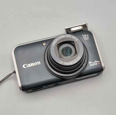 Canon PowerShot SX210 IS 14.1 MP 14x Digital Compact Camera Black, Charger, SD - Photo 1/4