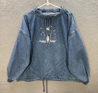 Camisa Vintage Christopher & Banks Mujer L Azul Denim Bordada Navidad Y2K Foto 1 de 4