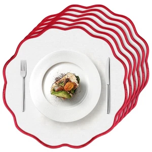 6er Set Weihnachten Jakobsmuschel Leinen Tischsets, 15 Zoll Rot und Weiß Rund Platz... - Bild 1 von 7