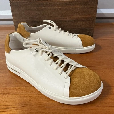 Birkenstock Hombres Curvado Bajo Cuero Blanco Gamuza Puntera Informal Zapatilla Talla 11 Foto 1 de 4