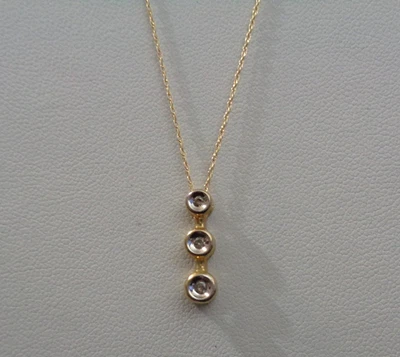 Vtg 10K 2-Tone Gold Three Stone Diamond Accent Pendant Necklace - 18" - Image 1 of 4