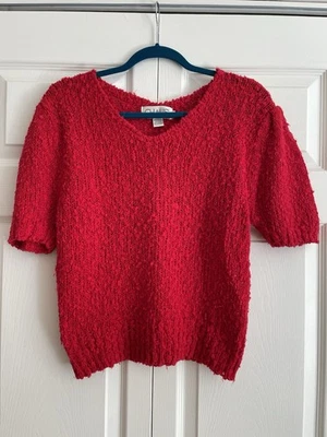 Vintage 80’s Women’s Red Short Sleeve Sweater Size M - Image 1 of 4