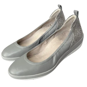 Vionic Jacey Gray Leather Wedge Leopard Accent Comfort Shoes Size 6 - Picture 1 of 10