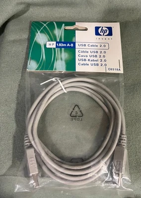 OEM HP C6518A USB A- USB B 1.83m Grey Printer Cable - New! - Image 1 of 4