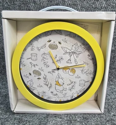 Disney Winnie the Pooh Reloj de Pared Analógico Redondo Batería Alimentación Borde Amarillo Foto 1 de 4