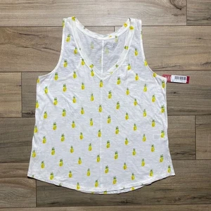 Merona Damen Tanktop mit Ananas-Print und V-Ausschnitt Größe XXL hellcreme - Bild 1 von 11