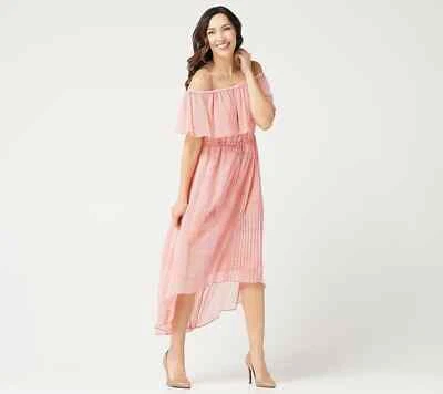 H от Halston обычный трансформируемый плиссированные Hi-Low кромки макси платье персиковый розовый Reg 8 - Изображение 1 из 4