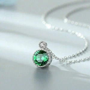 925 Sterling Si1ver 3 Ct Round Cut Simulated Green Emerald Women's Gift Pendant - Picture 1 of 2