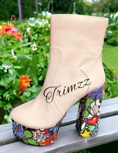 Ladie SIZE 9……..CUSTOM…….Floral Skulls Fabric Platform Boots. New…..NYLA - Picture 1 of 8