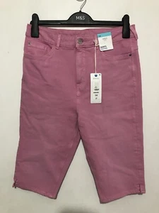 Marks & Spencer The Magic Slim High Rise Denim Jeans Shorts UK 14 Pink - Picture 1 of 10