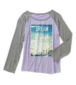 Raglan Long Sleeve Crew Neck Dream Believe Achieve Repeat Graphic Tee Size L 12 - Picture 1 of 3