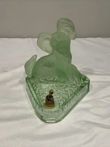 Vintage Green Glass Yorkie Dog Pen Pencil Holder Decorative Paperweight - Picture 1 of 9