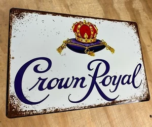 Crown Royal Logo Distressed Looking Aluminum Tin Sign 12" x 18" - Picture 1 of 1