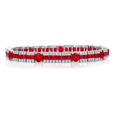 Lab-Created 8.4CT Red Red Ruby & White CZ Tennis Bracelet 935 Argentium Silver - Image 1 of 4