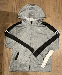 NWT Adidas Boys Size M (Medium) 10/12 Dark Grey Stripe Zip Zipper Hoody Jacket  - Picture 1 of 8