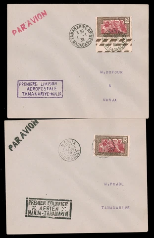 MADAGASCAR 1938 TANANARIVE TO NANJA FIRST FLIGHT COVERS Jan. 1 1938 First Flight Cover