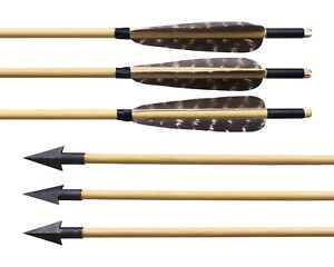 6pcs 31" Archery Wooden Arrows Wood Shaft Turkey Feather Arrowheads Bow Hunting