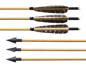 6pcs 31" Archery Wooden Arrows Wood Shaft Turkey Feather Arrowheads Bow Hunting - Picture 1 of 10