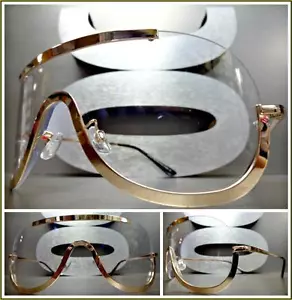 OVERSIZE VINTAGE RETRO SHIELD Style Clear Lens EYE GLASSES Rose Gold Metal Frame - Picture 1 of 10