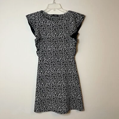 Mango 黑白飘动袖连衣裙圆领女式 x 小号 — 第 1/4 张图片