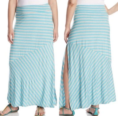NUEVO CON ETIQUETAS SOYBU Mujer 2X Talla Grande Maria Maxi Falda Mod Rayas - Turquesa Brezo Foto 1 de 4
